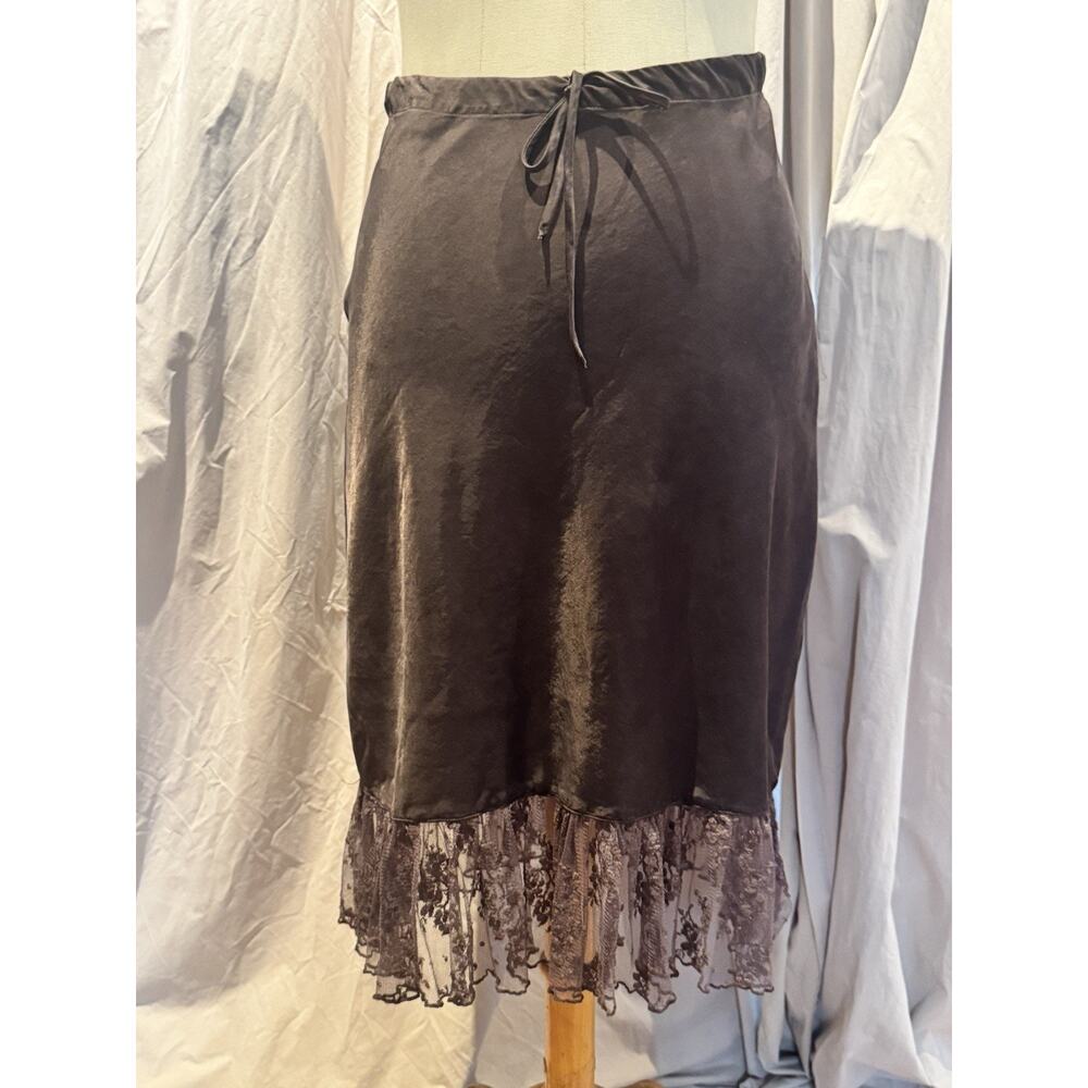 Vintage Ann Ferriday Mocha Mousse Stretch Rayon /Lace Low Slung Skirt M Unworn!
